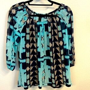 INC navy and turquoise blouse